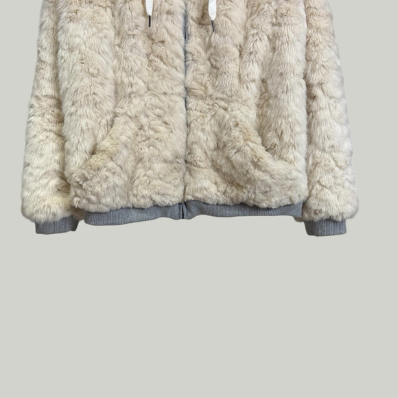 ZARA Faux Fur Cream Jacket, Cozy Teddy Zip-Up, Sz S - Picture 8 of 16